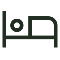 A simple icon of a person sleeping in a bed