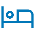 Blue minimalist bed icon.