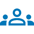 Icon of three people, one larger in the center, representing a group or team
