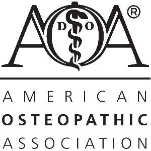 Logo of the American Osteopathic Association with a heart and medical symbol at the center.