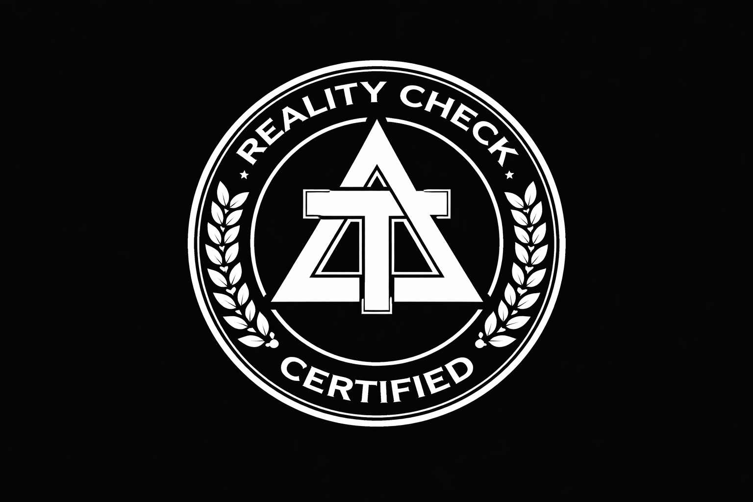 The 'Reality Check Certified' seal of approval showing the symbolic representation of the Trifective principle in the middle