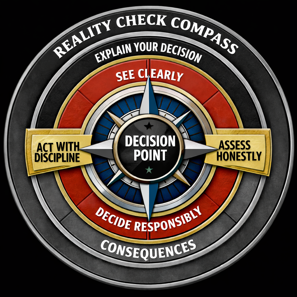 A decision-making compass that is a visual representation of structured decision-making under pressure