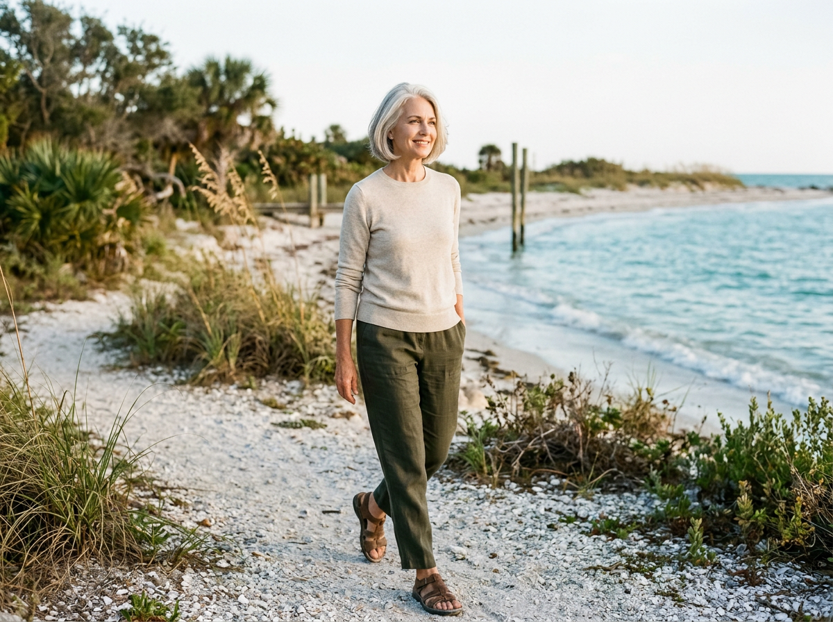 55 year old woman feeling happy and better. improved gut health, fatigue, migraines, functional health, weight loss