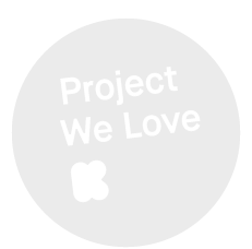 Circle with the text 'Project We Love' and a black letter 'R' inside.