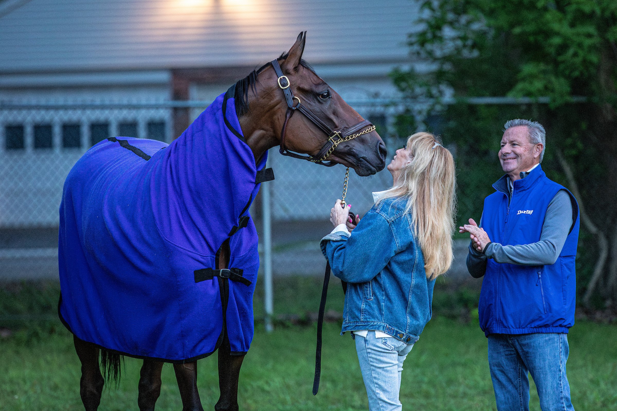 Racehorse owner interacting closely with their horse, showing the personal connection in full ownership
