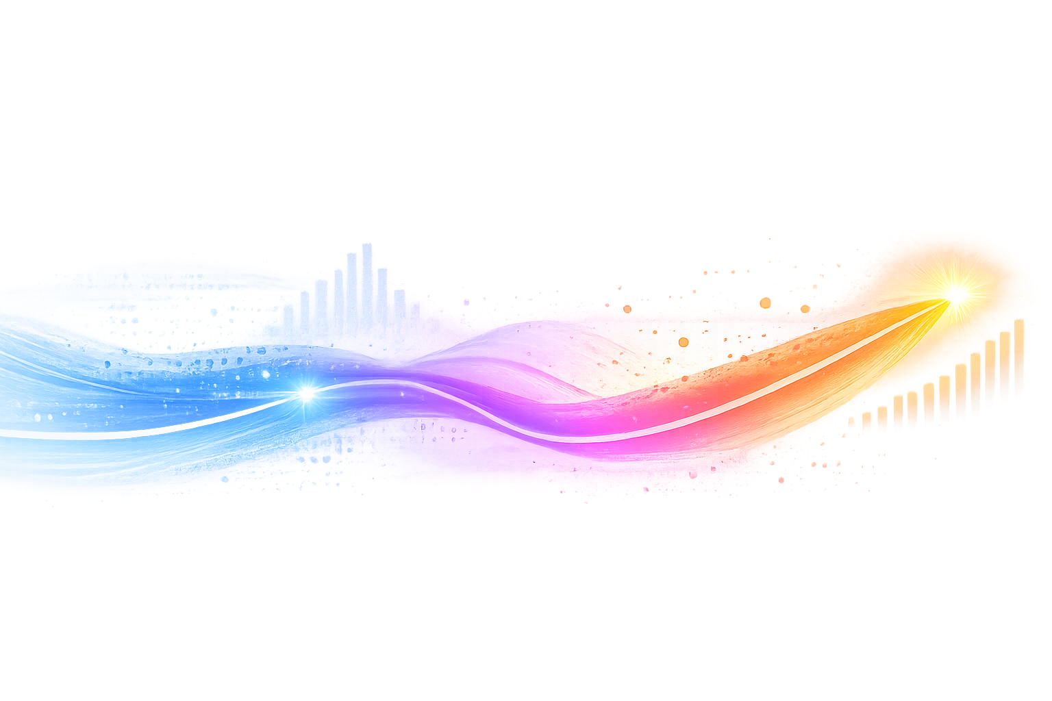 Abstract digital image with colorful light streaks in blue, purple, pink, orange, and yellow, resembling a wave or flowing motion against a black background.