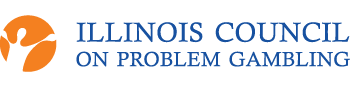 Logo for Illinois Council on Problem Gambling, containing a human-like figure in an orange circle