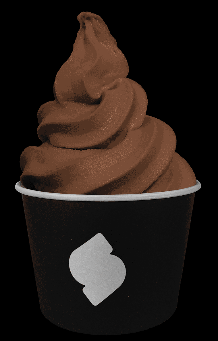 Animated cup of Dark Chocolate flavored soft serve sorbetto / soft serve ice cream