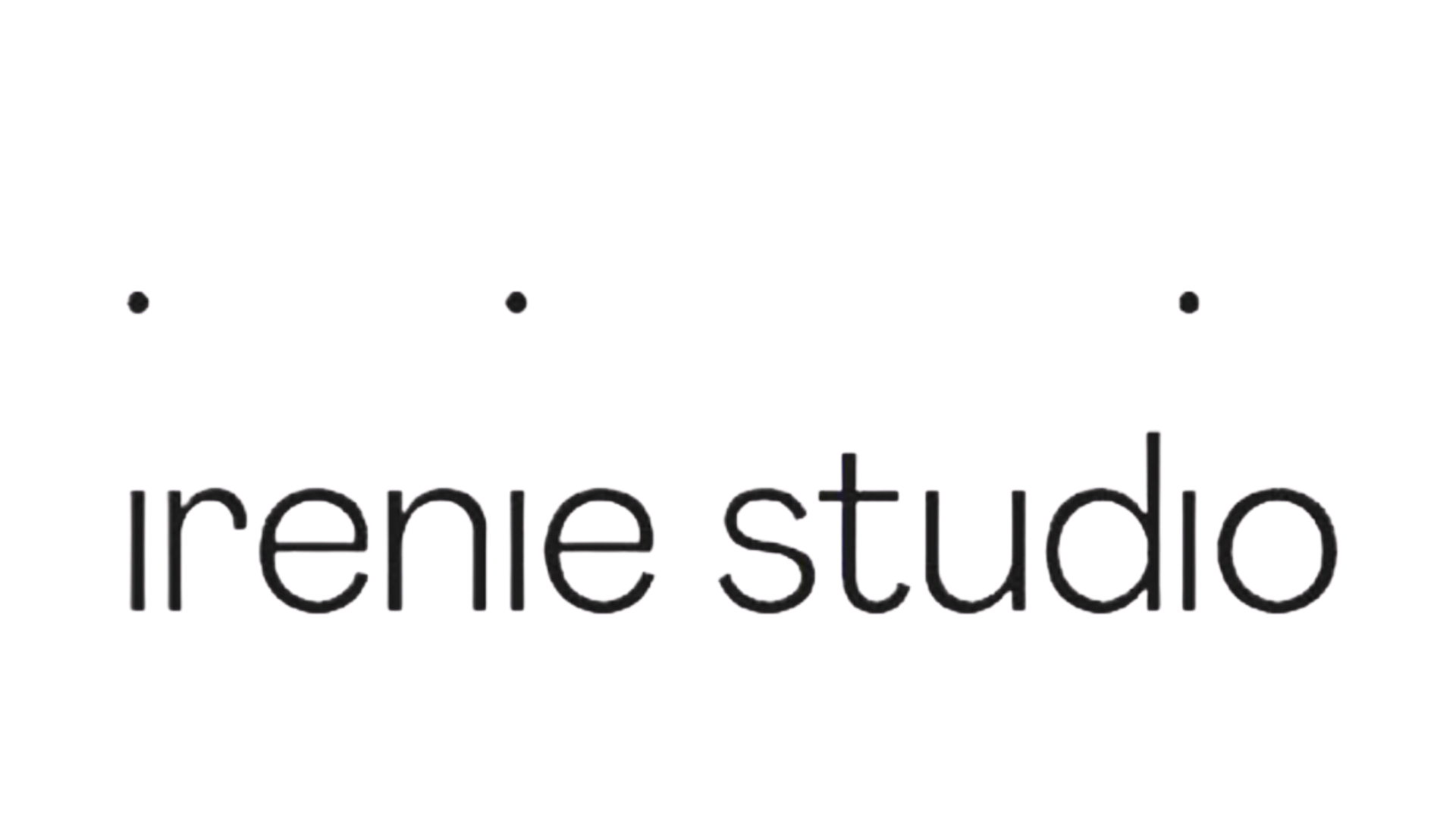 Logo of irene studio featuring a minimalist black sphere design with three small black dots and the text 'irene studio' beneath it.