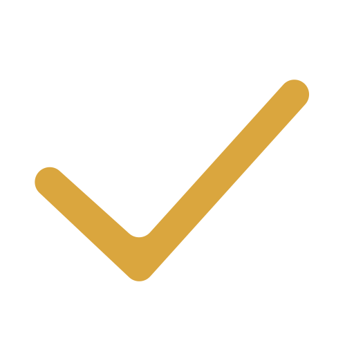 Golden check mark icon on black background.