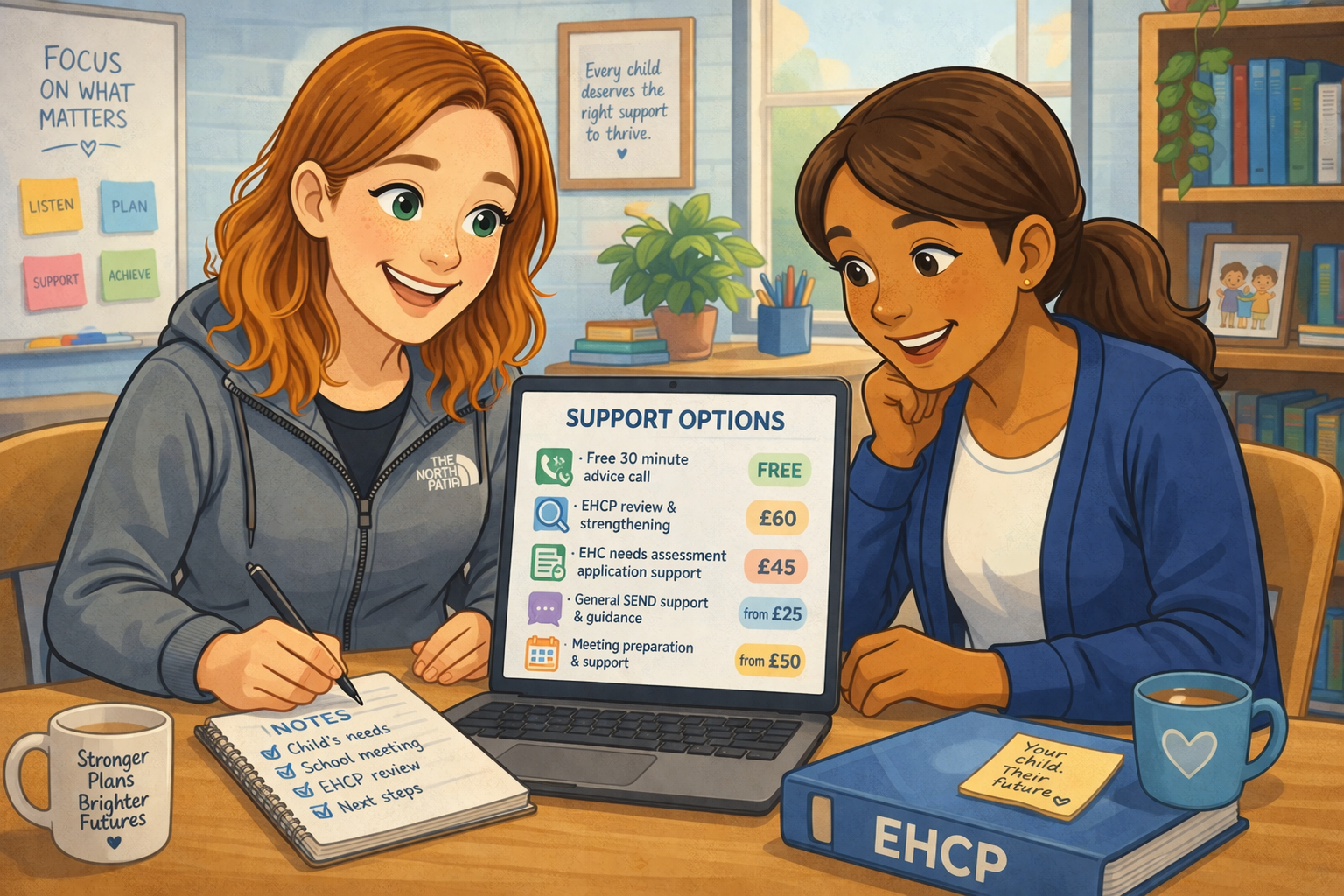 EHCP help and SEND support pricing explained to a parent by a SEND advocate during consultation