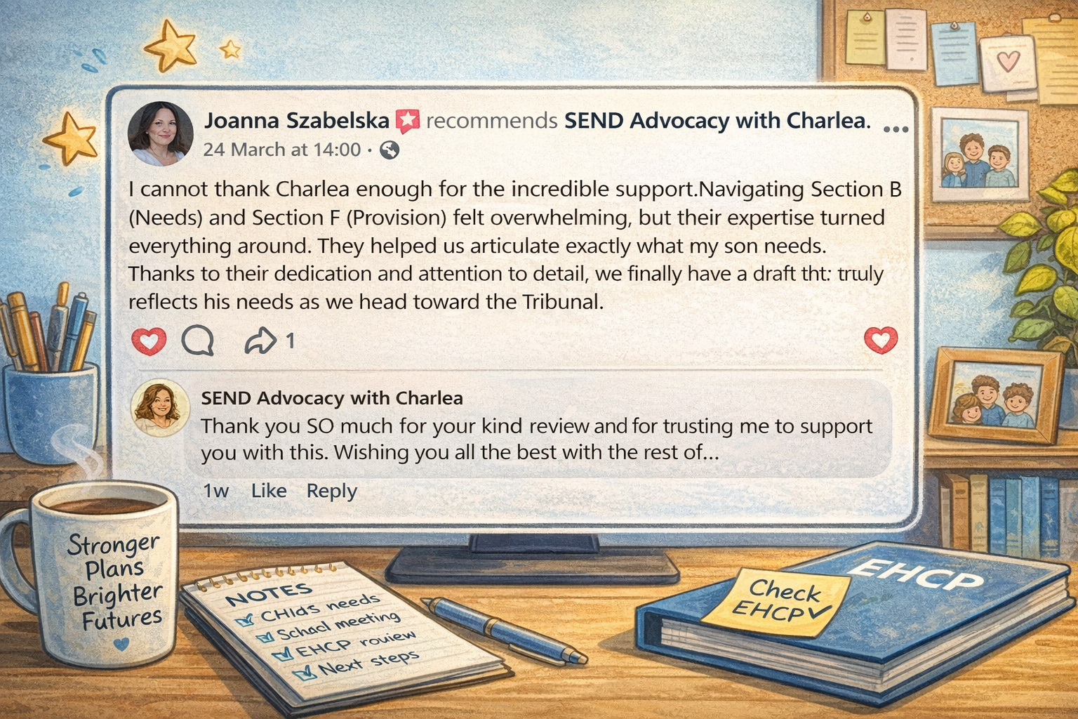 Positive parent review of EHCP help and SEND advocacy support improving sections B and F of an EHCP
