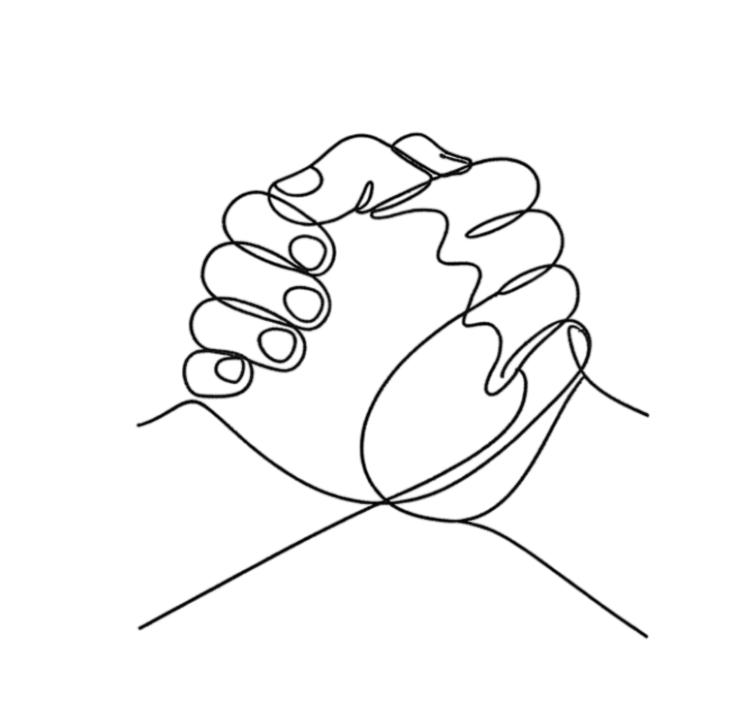 A line drawing of a hand holding a smartphone, with the thumb touching the screen.