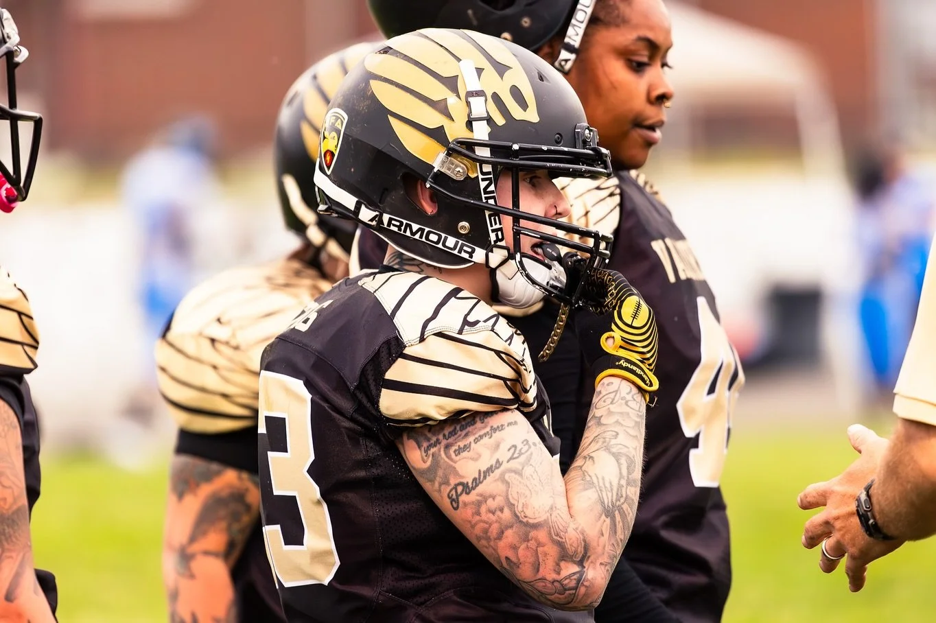 Young female player of East Tennessee Valkyries team during a match.