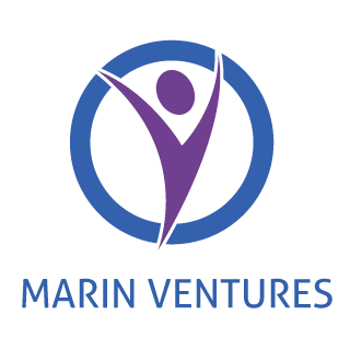 Marin Ventures logo featuring a stylized person with raised arms inside a circle, with the company name below.