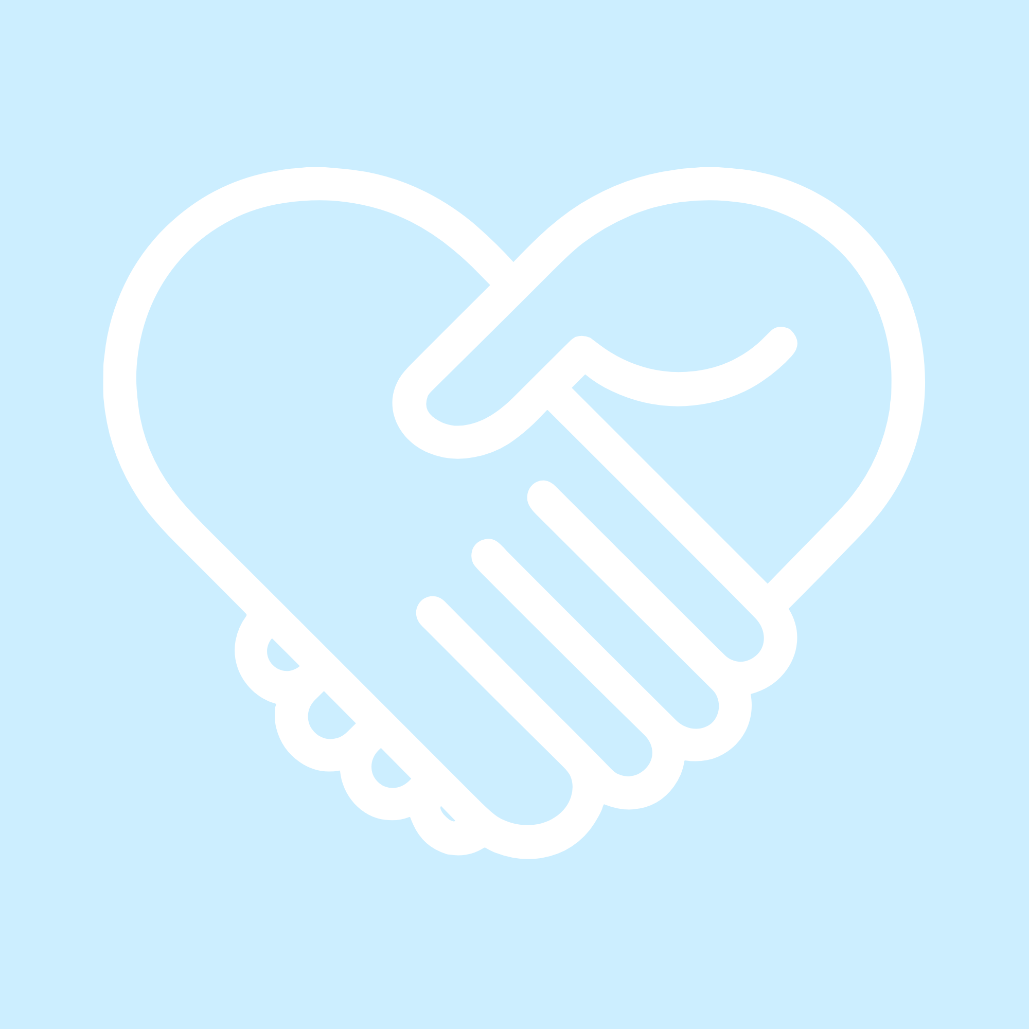 A light blue background with a white line drawing of a handshake.