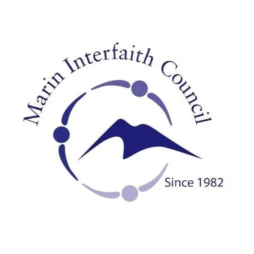 Logo of Marin Interfaith Council featuring stylized mountain and circular design with the text "Marin Interfaith Council" and "Since 1982".