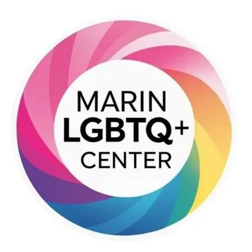 Colorful circular logo with the text 'Marin LGBTQ+ Center' in the center.