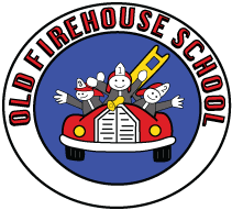 Logo of Old Firehouse School featuring three cartoon firefighters in a red fire truck within a circular badge.