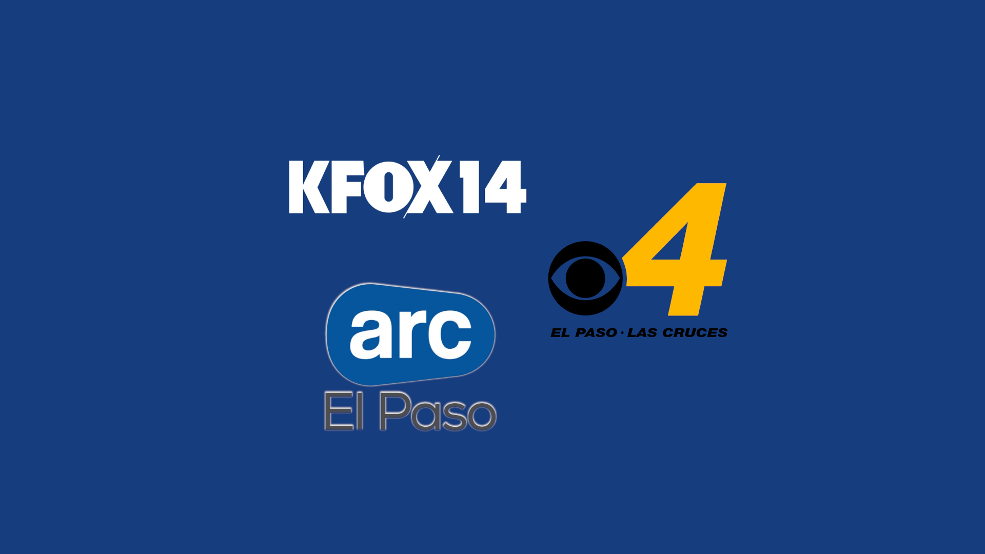 Graphic showing logos of KFOX14, CBS 4, and ARC El Paso, with a blue background and text indicating locations El Paso and Las Cruces.