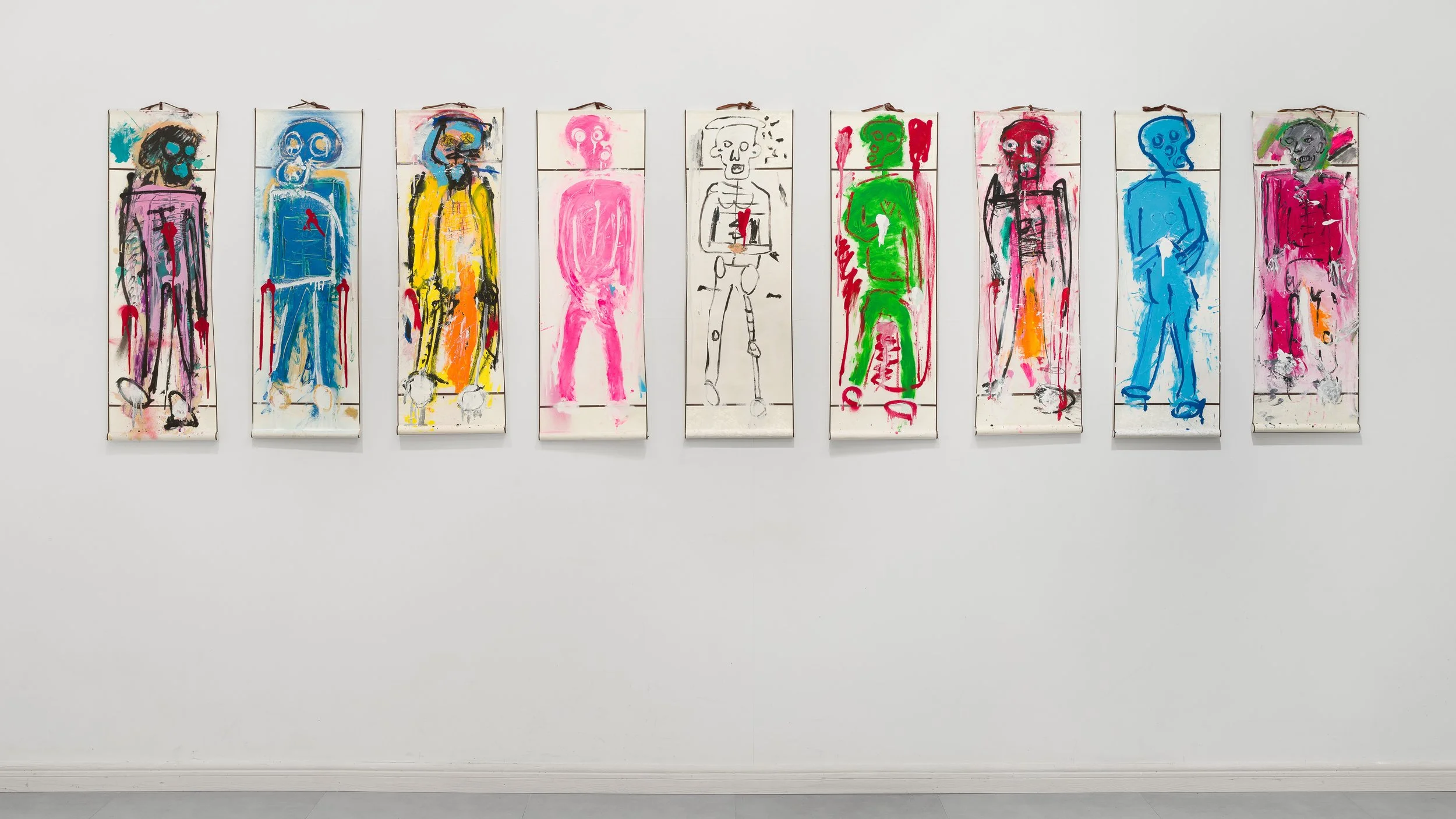 Different but Still - 9x 32 x 95 cm - Acylic, Spray Paint, Oil Pastels, Oil Stick,  Ink, Marker, and Pencil on Chinese Scrolls 