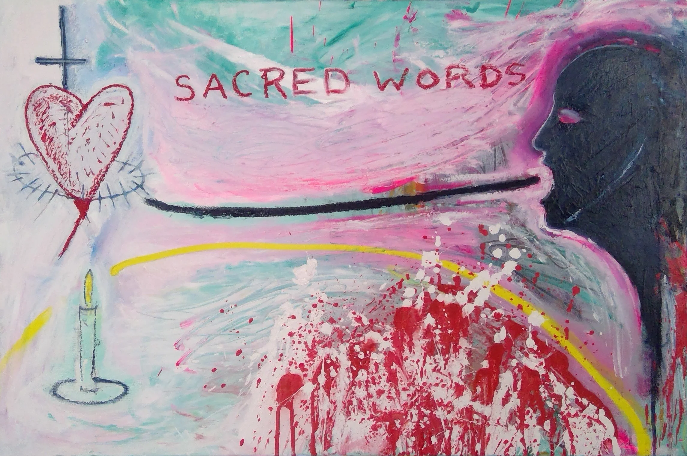 - Acylic, Oil, Spray Paint and Oil Pastels on Canvas