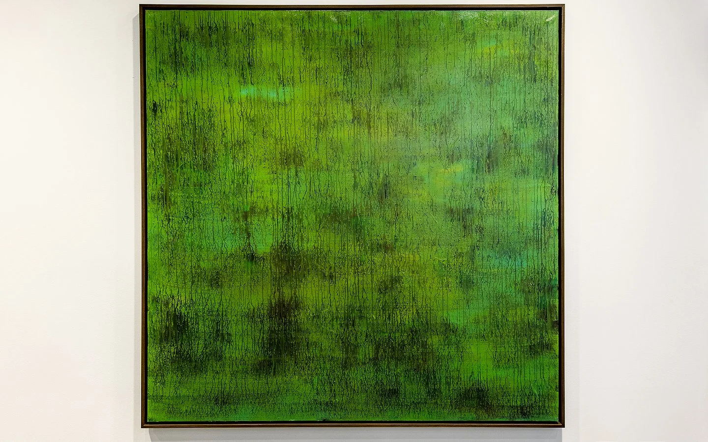 Paul Hughes abstract green painting with textured layered surface and subtle tonal variation, exploring depth, light and material