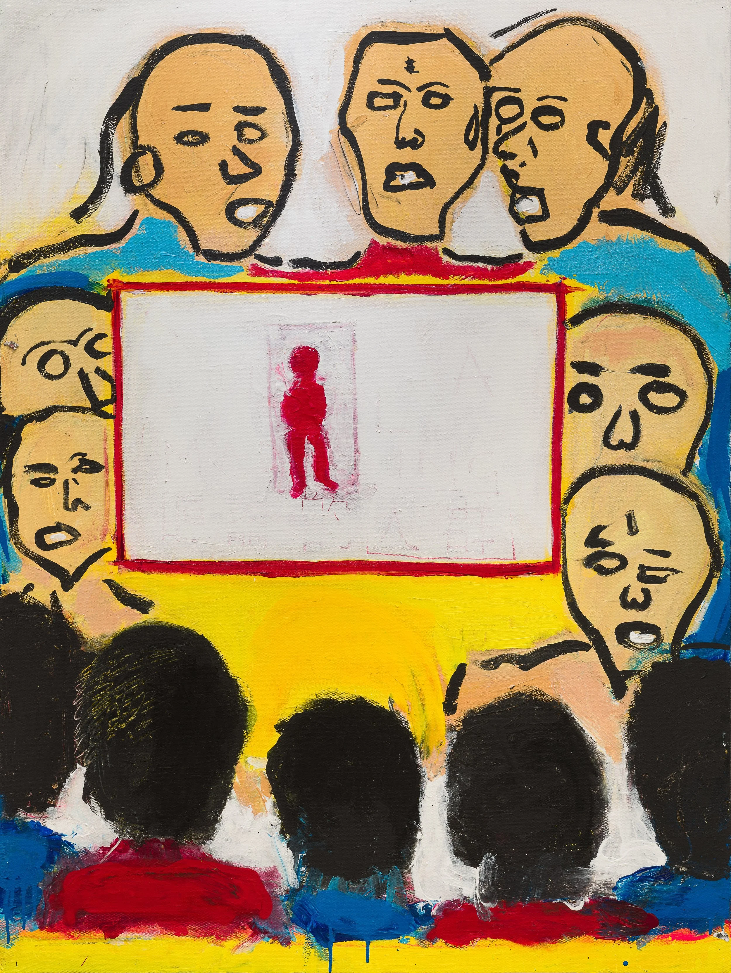 Madding Crowd  - 120 cm H x 90 cm W - Acylic, Spray Paint, Oil Pastels, Marker, and Pencil on Canvas 