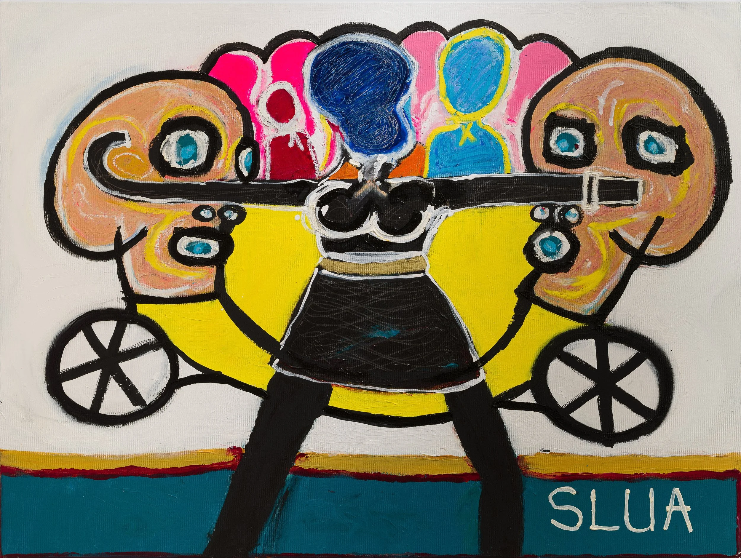 SLUA  - 90 cm H x 120 cm W - Acylic, Spray Paint, Oil Pastels, Oil Stick, Marker, and Pencil on Canvas 