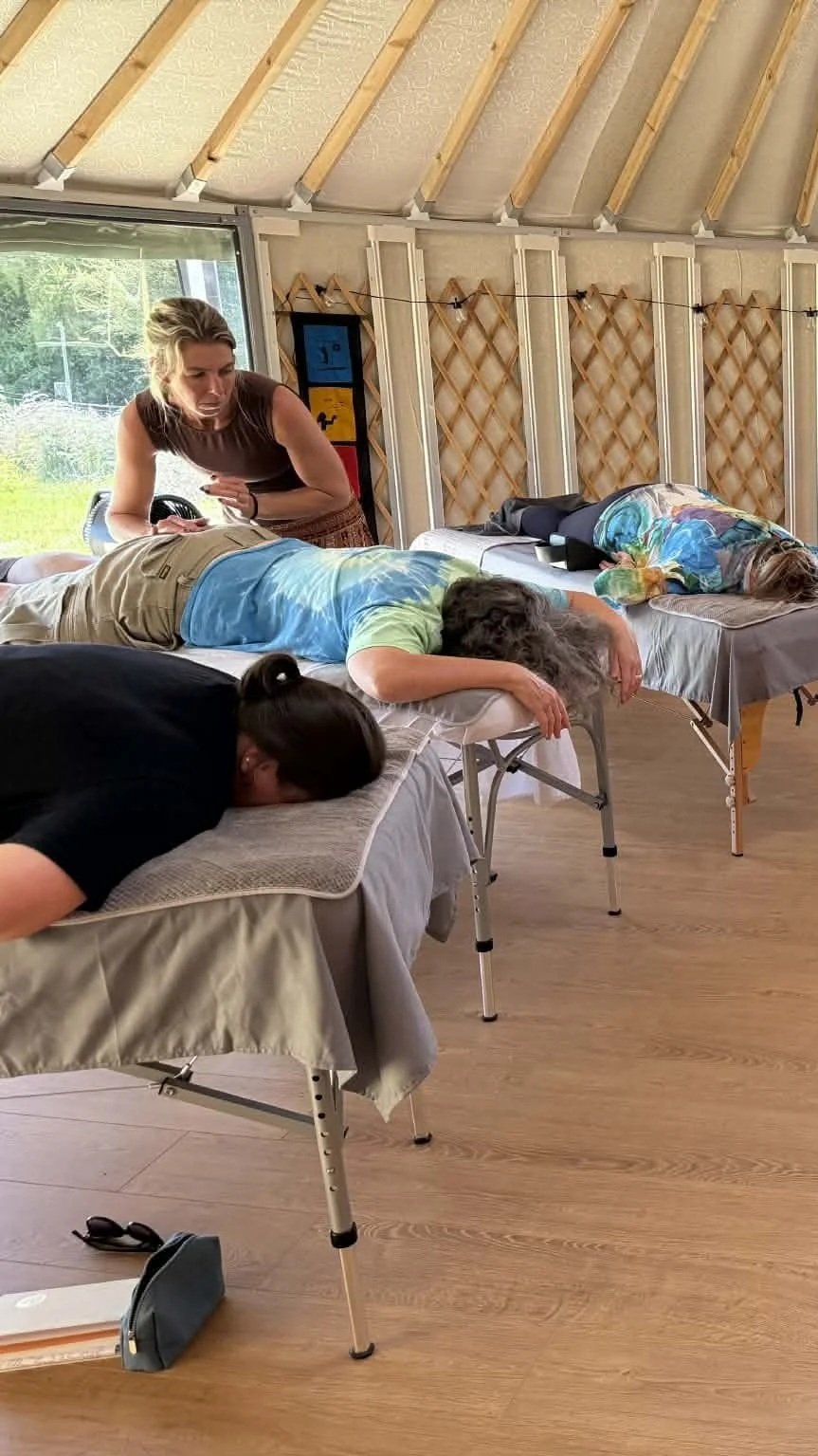 Clean and comfortable massage table in the Aligned Within Hamilton studio, prepared for a Spinal Flow or somatic healing session.