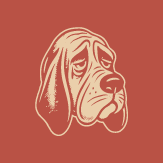 Illustration of a sad, droopy dog with long ears, set against a solid background.
