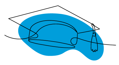 A black line drawing of a fish laying on an oval-shaped blue background.