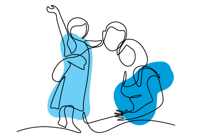 Two abstract paperweight-like sculptures in blue shades, one larger and upright, the other smaller and tilted.