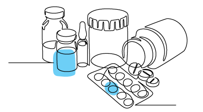 A cartoon illustration of a beaker and a test tube on a black background.