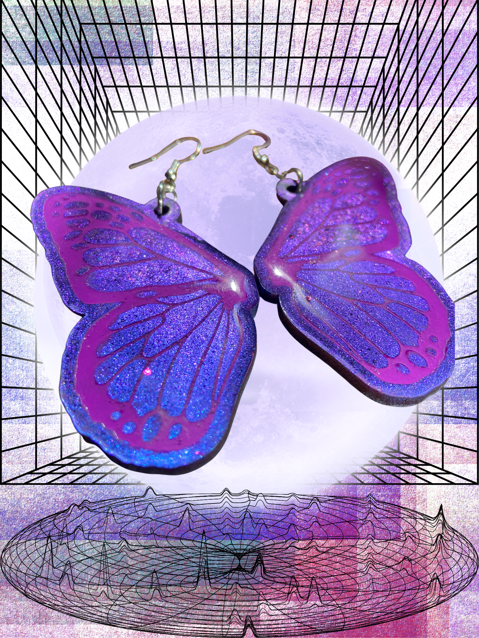 Resin Earrings - Neon Grape Juice Butterfly Wings