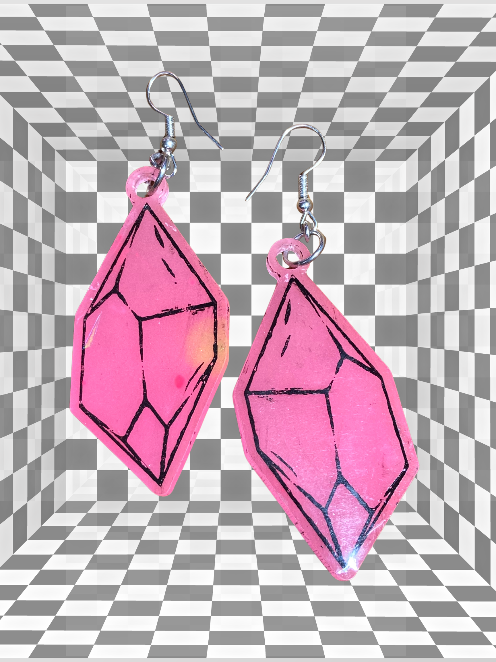 Resin Earrings- Pink Crystal GITD