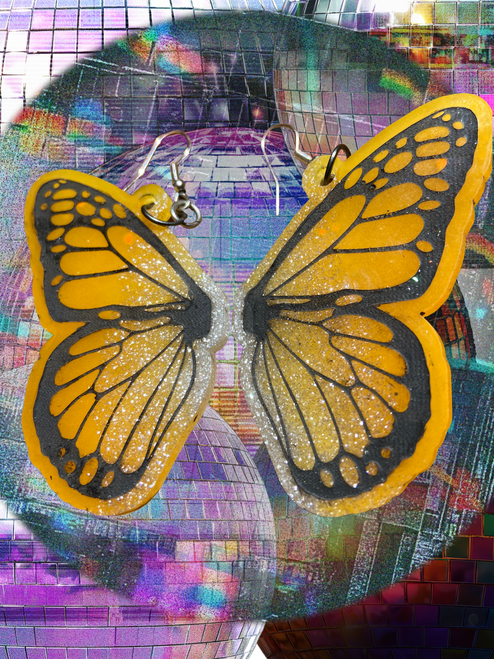 Resin Earrings - Cosmic Butterfly Wings GITD