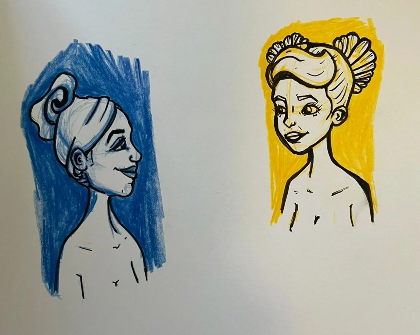 Ladies, sketch colored pencil ink