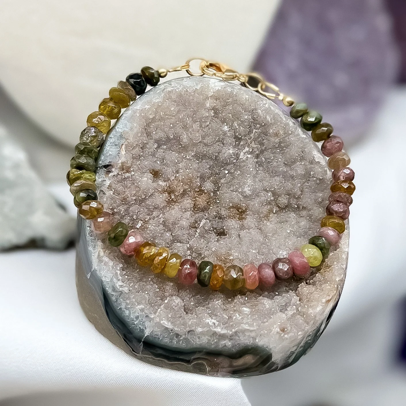 Watermelon Tourmaline Bracelet Gold Filled