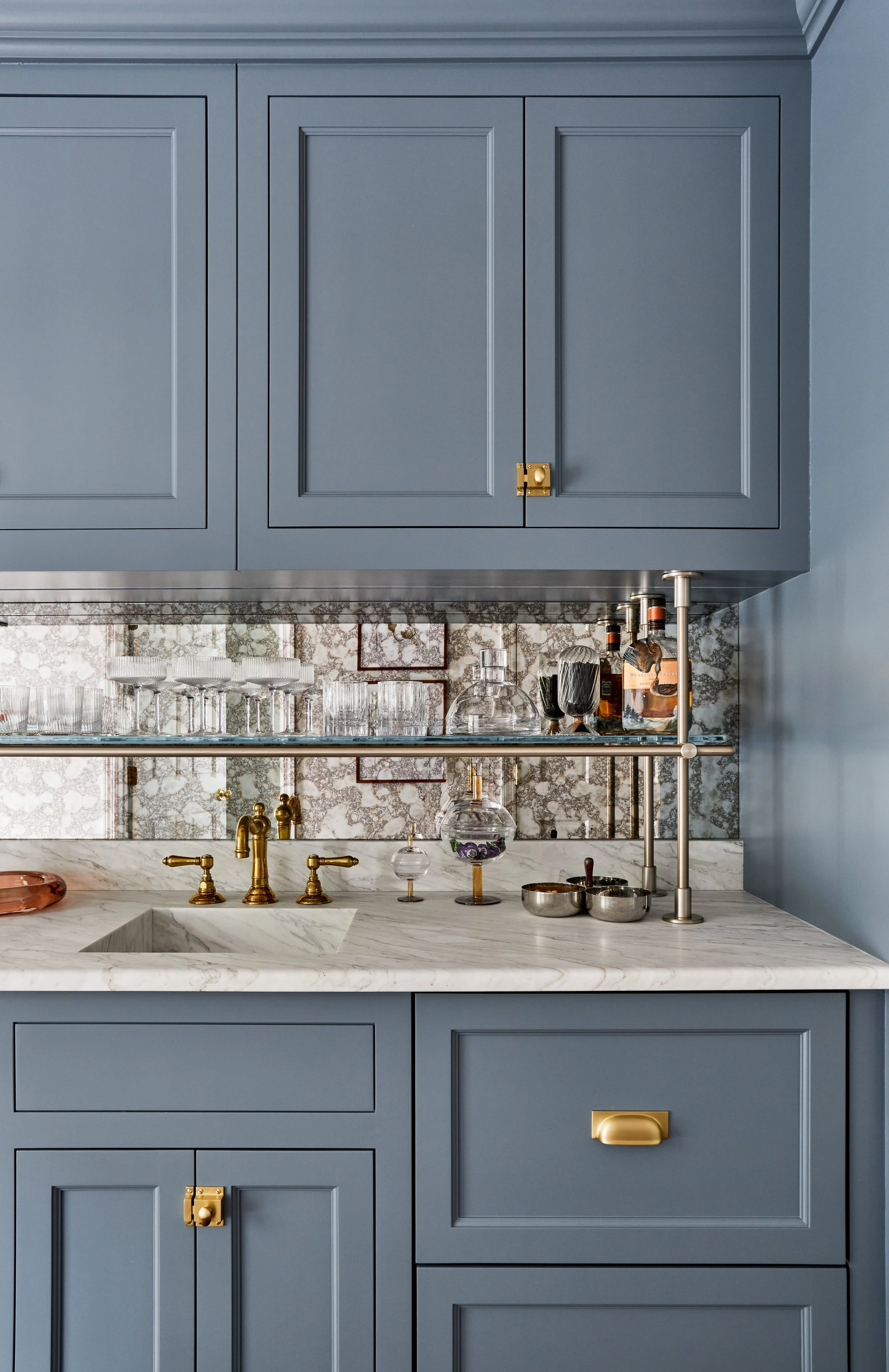 blue kitchen interior design in charleston