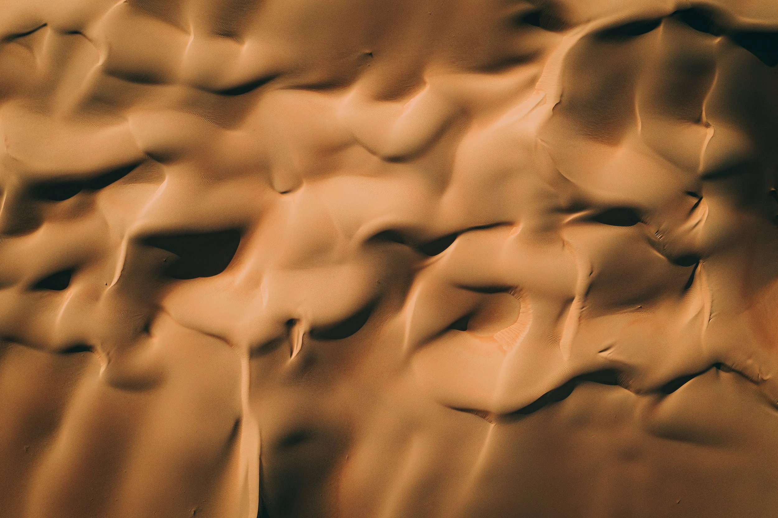 Close-up of a textured, cushioned surface with an abstract, organic pattern in shades of beige and brown.