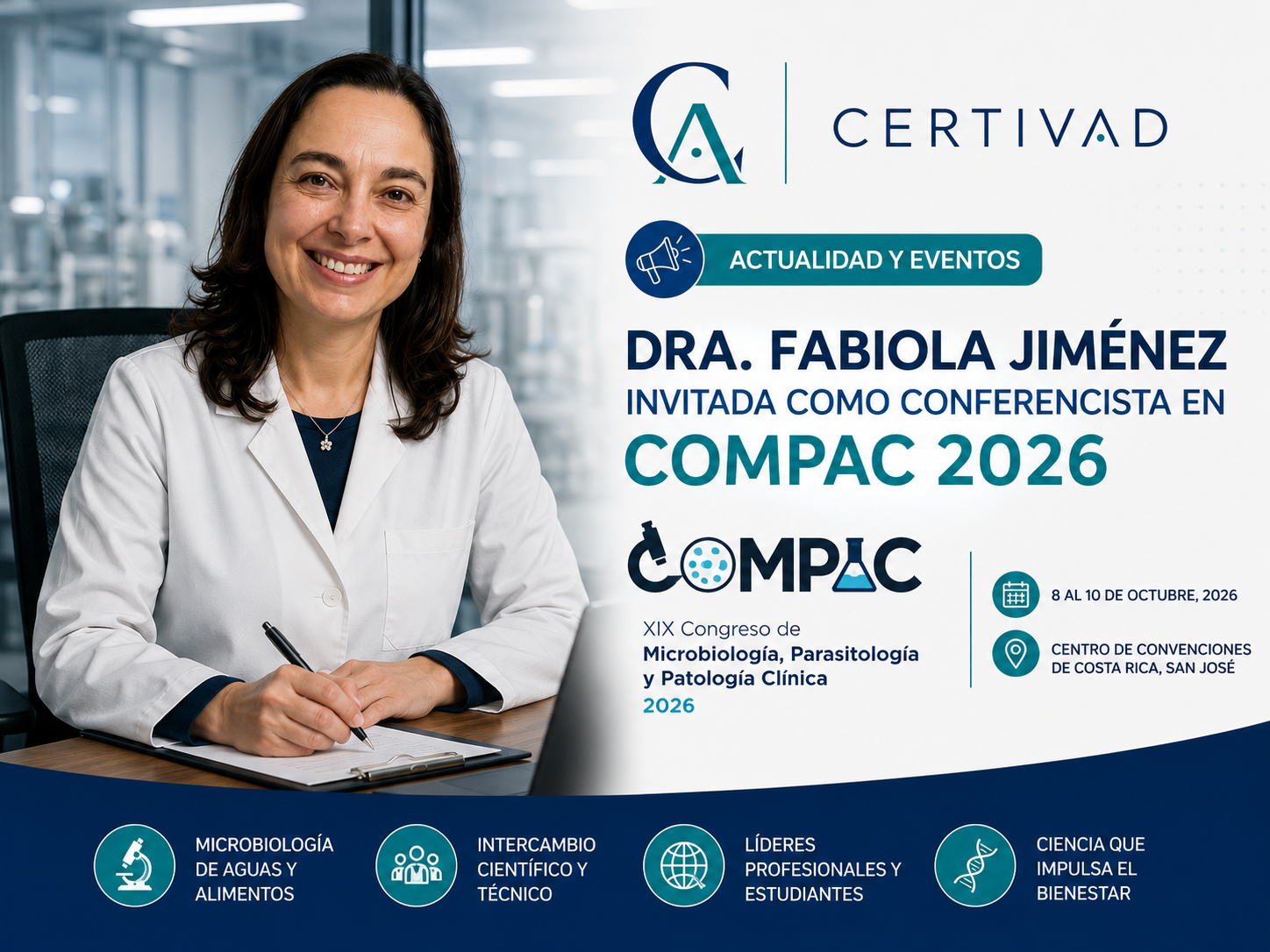 Dra. Fabiola Jiménez invitada como conferencista en COMPAC 2026, uno de los principales foros científicos de microbiología de la región