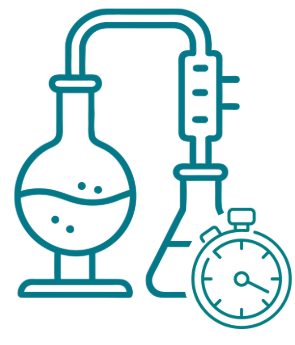 Ilustración de equipo de laboratorio con tubos de ensayo, vaso de precipitados y reloj de cronómetro