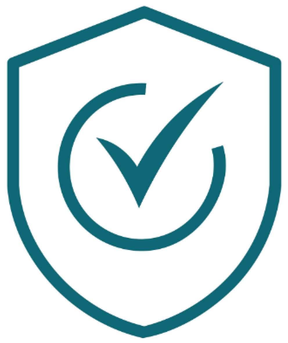 Escudo con un círculo y una marca de verificación en el centro.