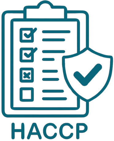 Formulario con casillas marcadas y un escudo de protección, con la leyenda 'HACCP' en la parte inferior.