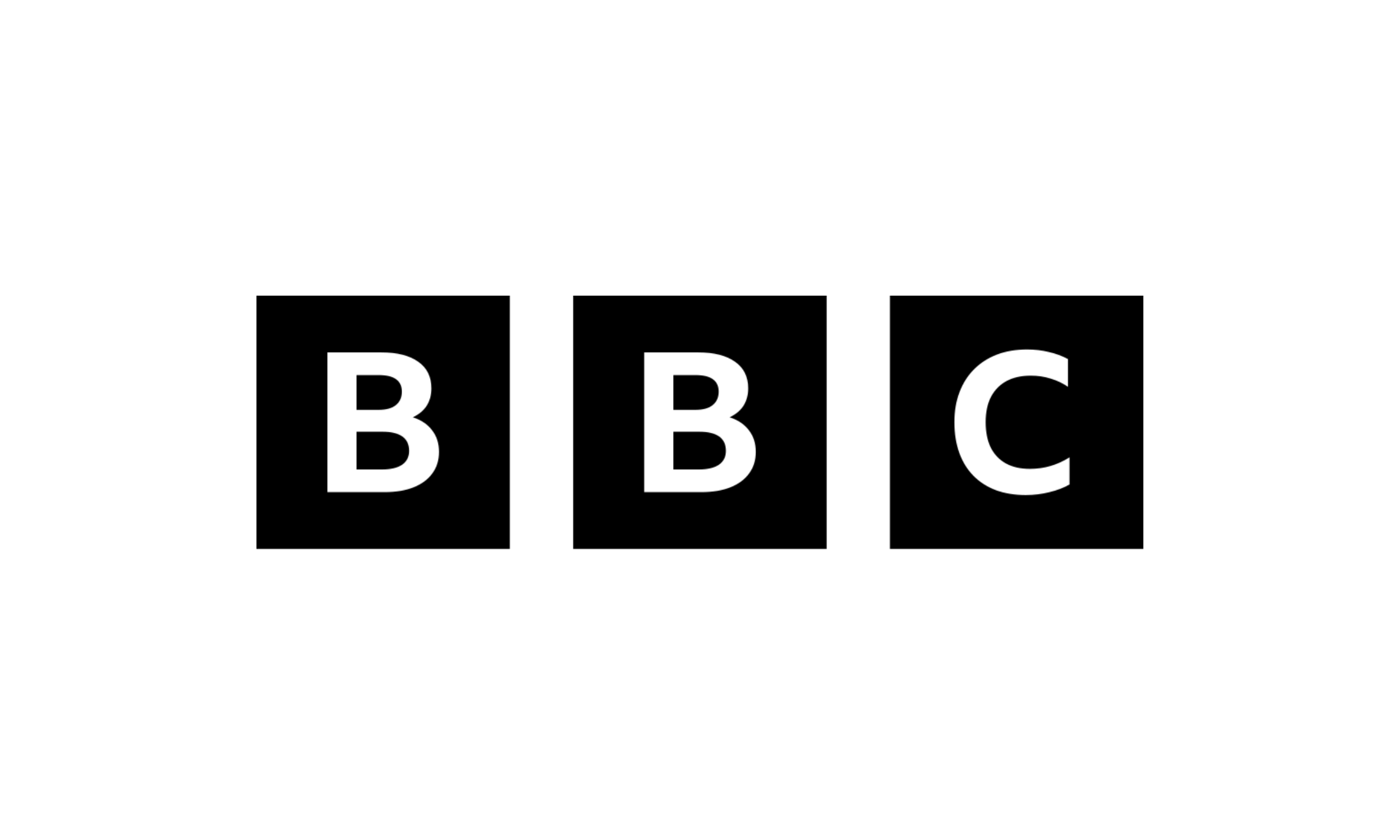 Logo of BBC with three black squares each containing a white letter B, B, and C.