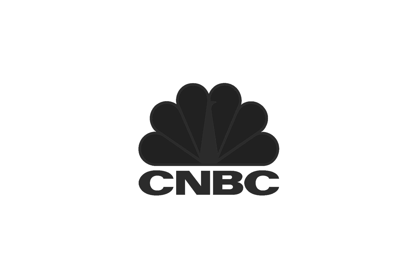 Black CNBC logo with peacock symbol on a black background.