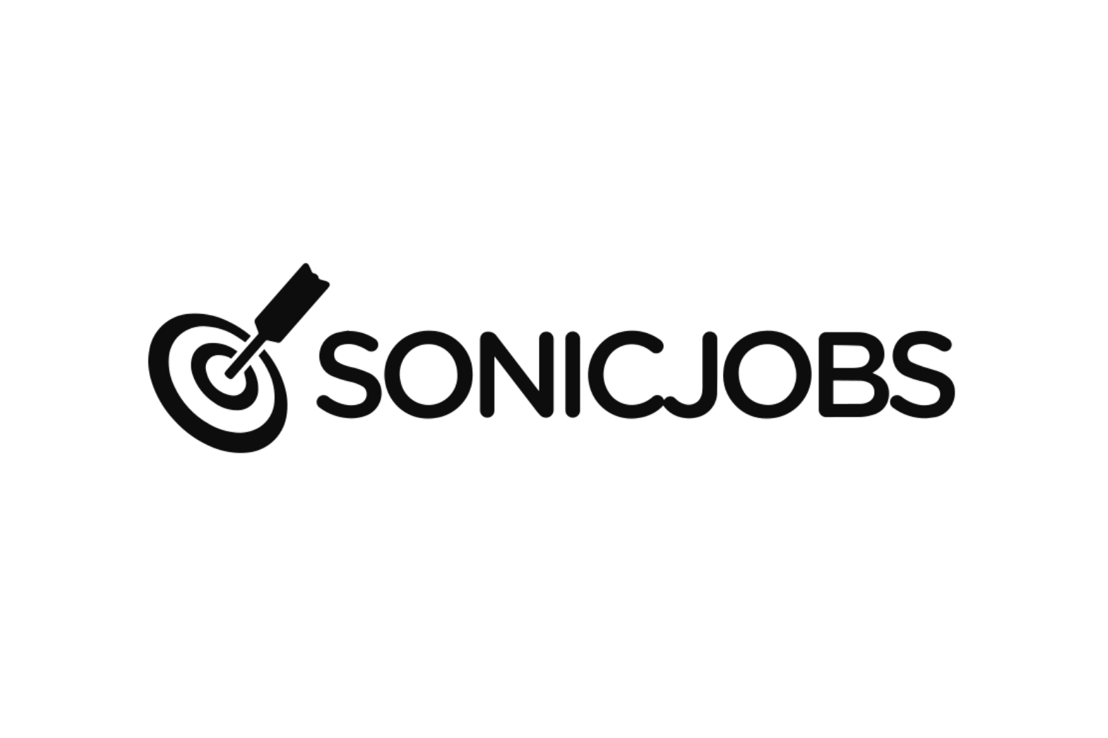 Black and white SonicJobs logo with a target and dart design.