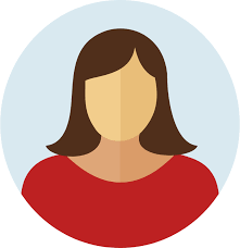 Illustration of a woman with shoulder-length brown hair wearing a red top, facing forward.