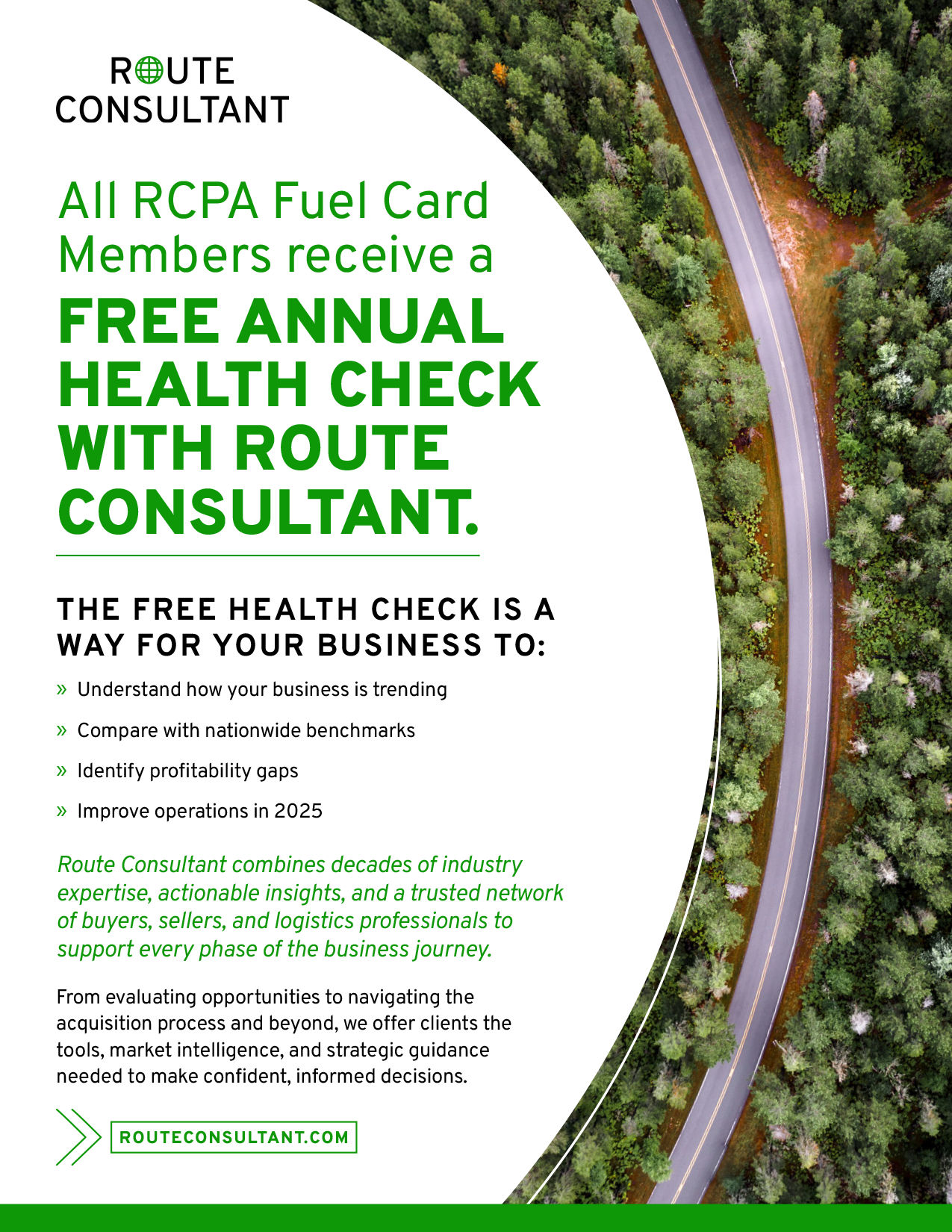 Flyer announcing free annual health check for a Fuel Card members, detailing benefits and services for business growth.